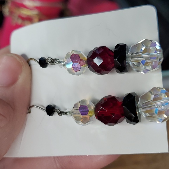 Vintage necklace Bracelet earring set. AuroraBorealis black garnet glasscrystal - Picture 14 of 15